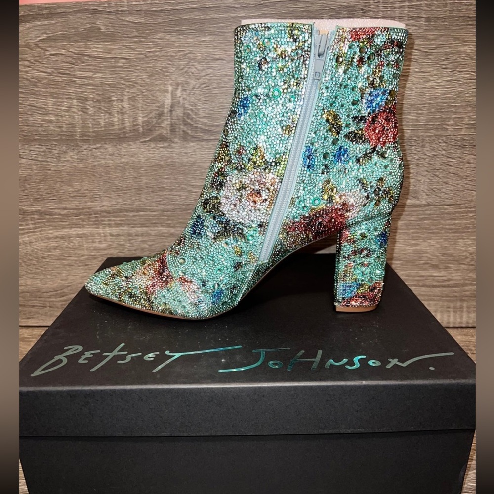 Betsey Johnson Sparkling Floral Heeled Boots - Multicolor